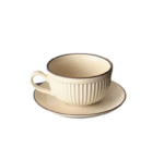 Vintage Stone Texture Premium Minimalist Ceramic Coffee Cup Set - Latte/Cappuccino/Mocha With Saucer