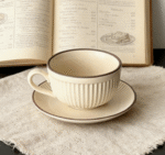 Vintage Stone Texture Premium Minimalist Ceramic Coffee Cup Set - Latte/Cappuccino/Mocha With Saucer - Image 2