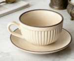 Vintage Stone Texture Premium Minimalist Ceramic Coffee Cup Set - Latte/Cappuccino/Mocha With Saucer - Image 3